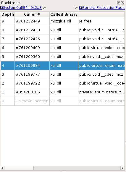 Backtrace view screenshot